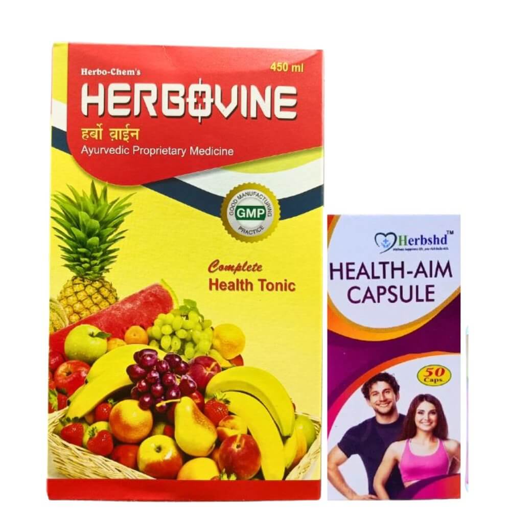 100% Natural Weight Gainer Herbovine Health Tonic & Health Aim Plus Capsule ( Best Combo Pack )