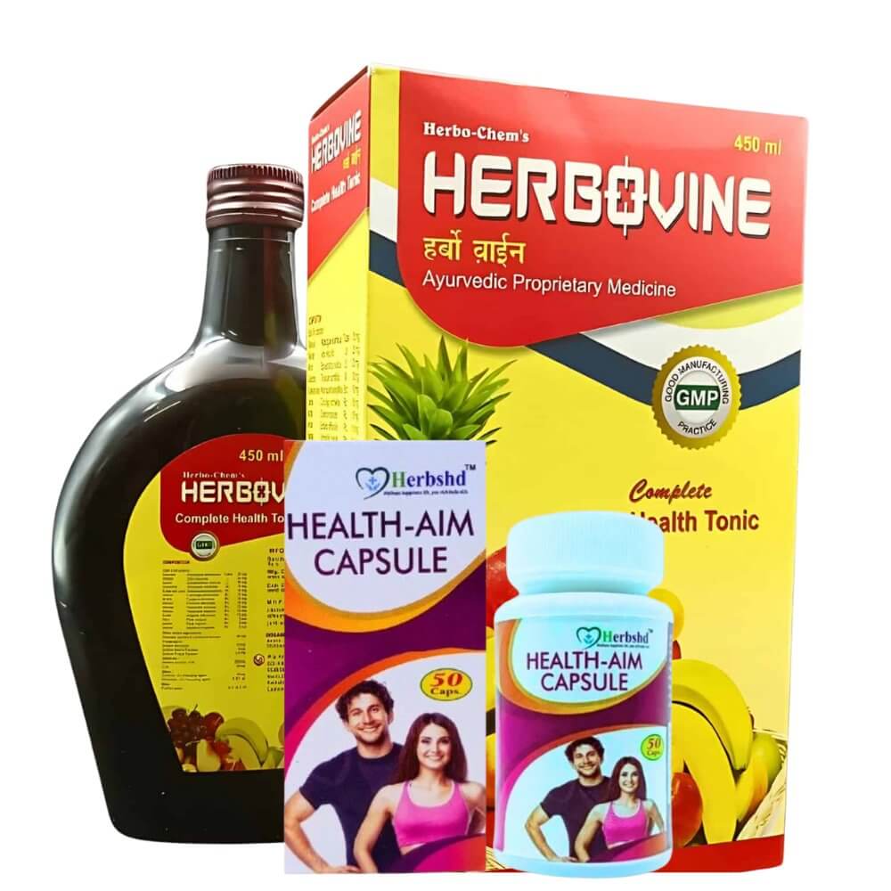 100% Natural Weight Gainer Herbovine Health Tonic & Health Aim Plus Capsule ( Best Combo Pack )