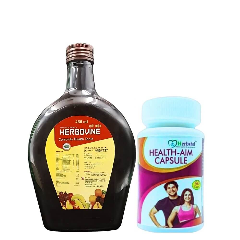 100% Natural Weight Gainer Herbovine Health Tonic & Health Aim Plus Capsule ( Best Combo Pack )