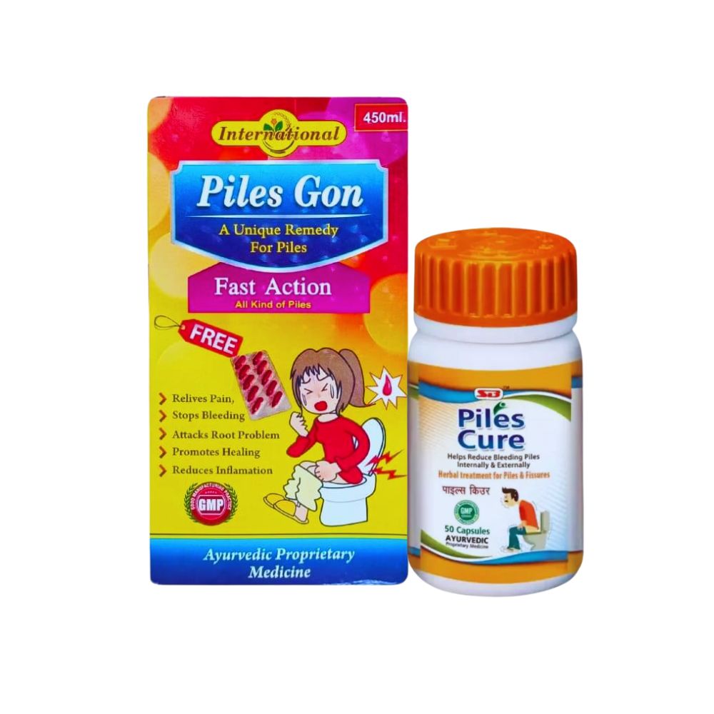 PILES GON SYRUP 450ML & PILES CURE 50 CAPSULE (COMBO PACK)