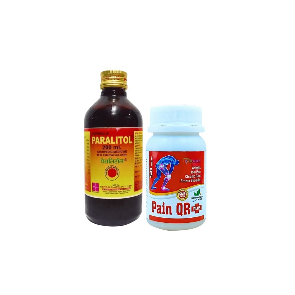 Ayurvedic Paralitol Oil 200ml And Pain QR Plus Capsule. (pack 2)