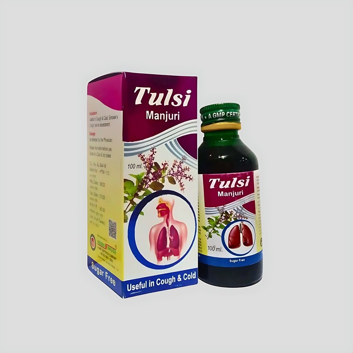 Ayurvedic Sugar Free Tulsi Manjuri Syrup 100ml.(PACK OF 5)