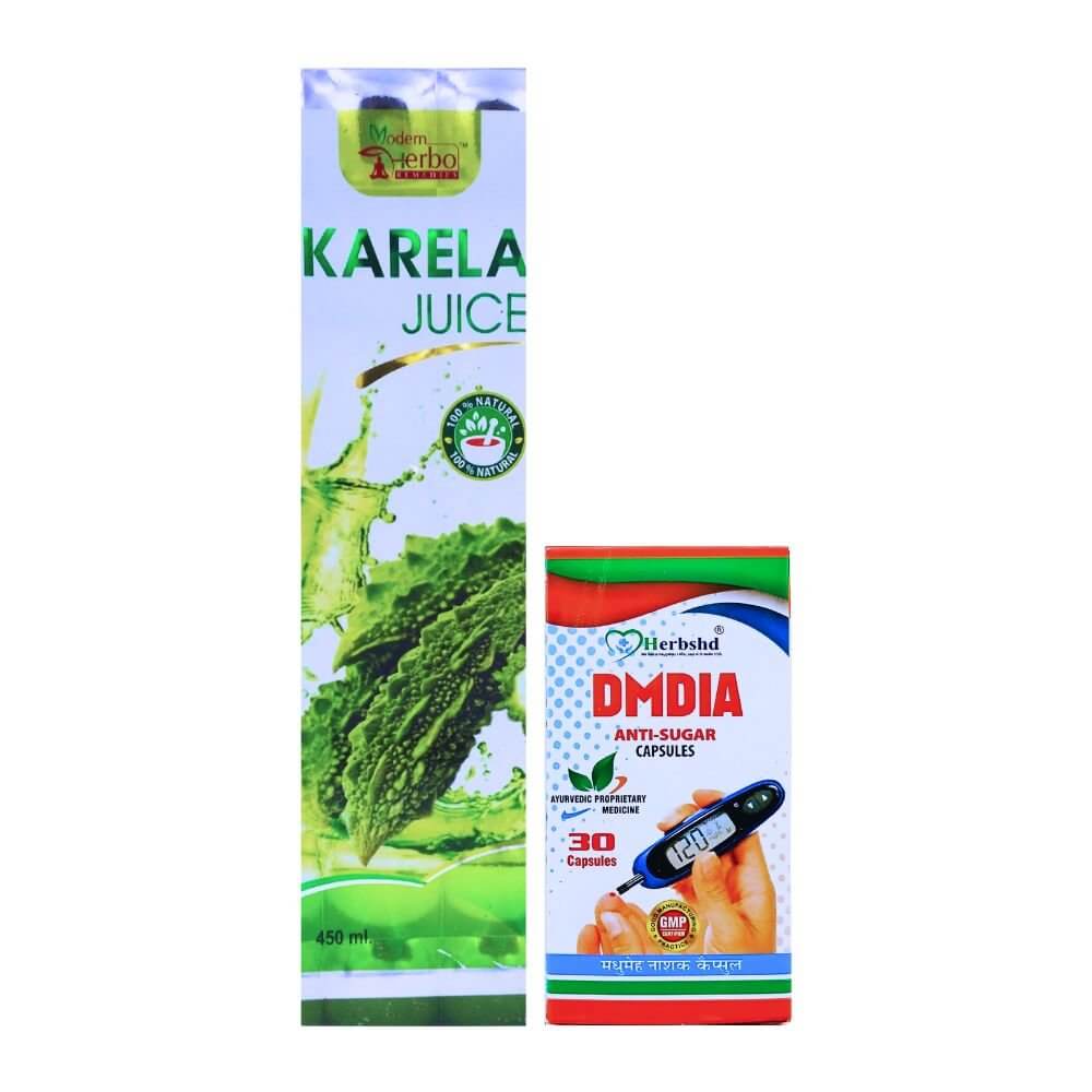 Herbshd Ayurvedic DMDIA Anti - sugar Capsule & Karela Juice Combo
