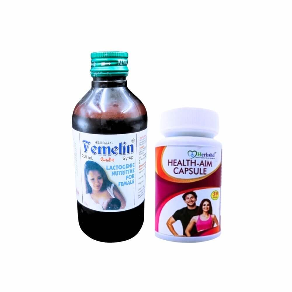 Herbshd Ayurvedic Health Aim Capsule & Femelin Syrup ( 50 capsule+ 200ml +200ml ) combo pack
