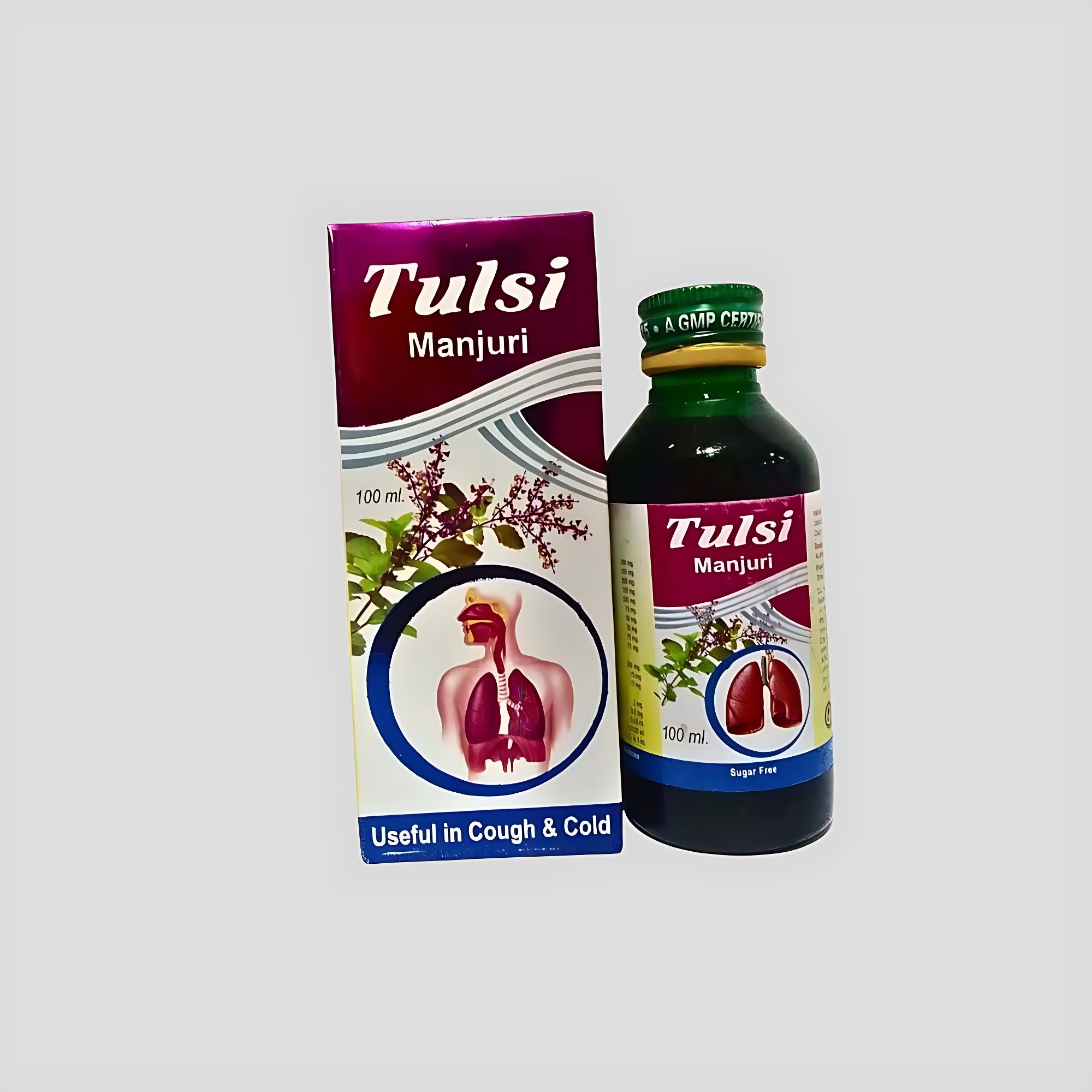 Ayurvedic Cough Sugar Free Tulsi Manjuri Syrup 100ml ( Pack Of 4)
