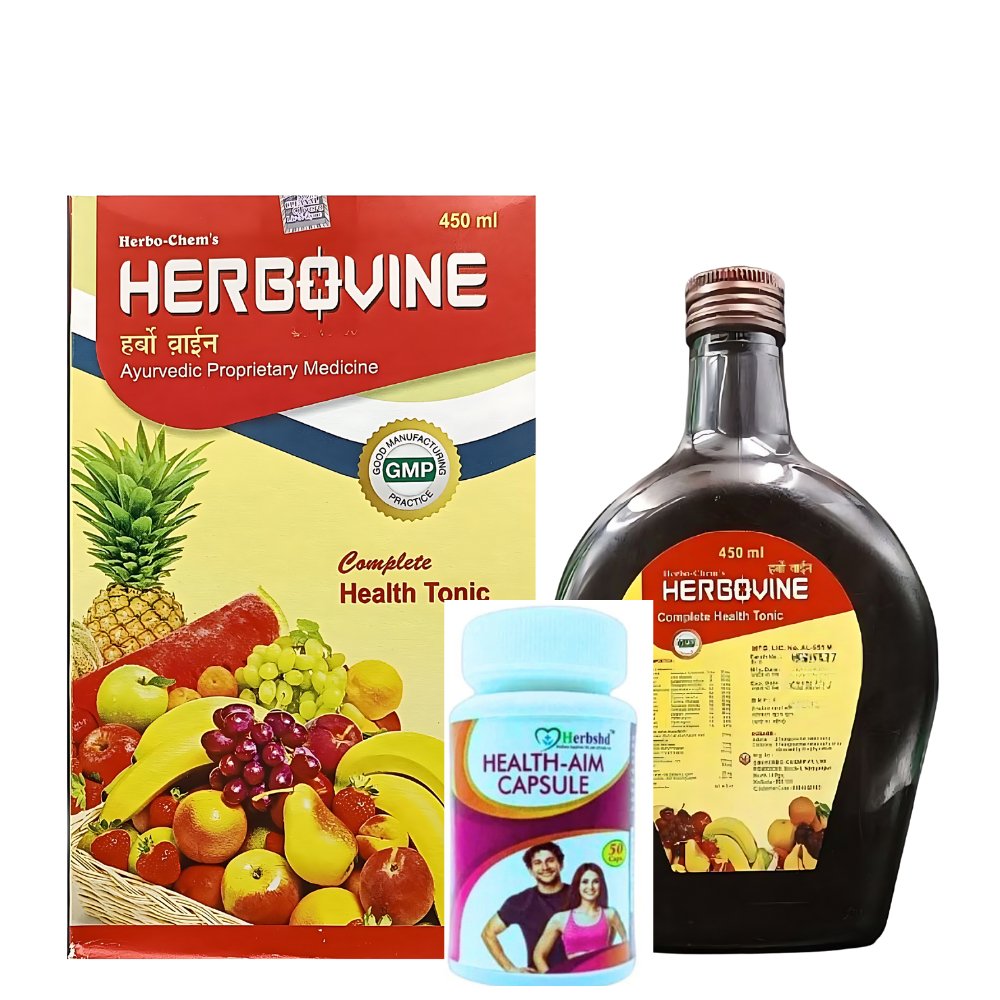 100% Natural Weight Gainer Herbovine Health Tonic &amp; Health Aim Plus Capsule ( Best Combo Pack )