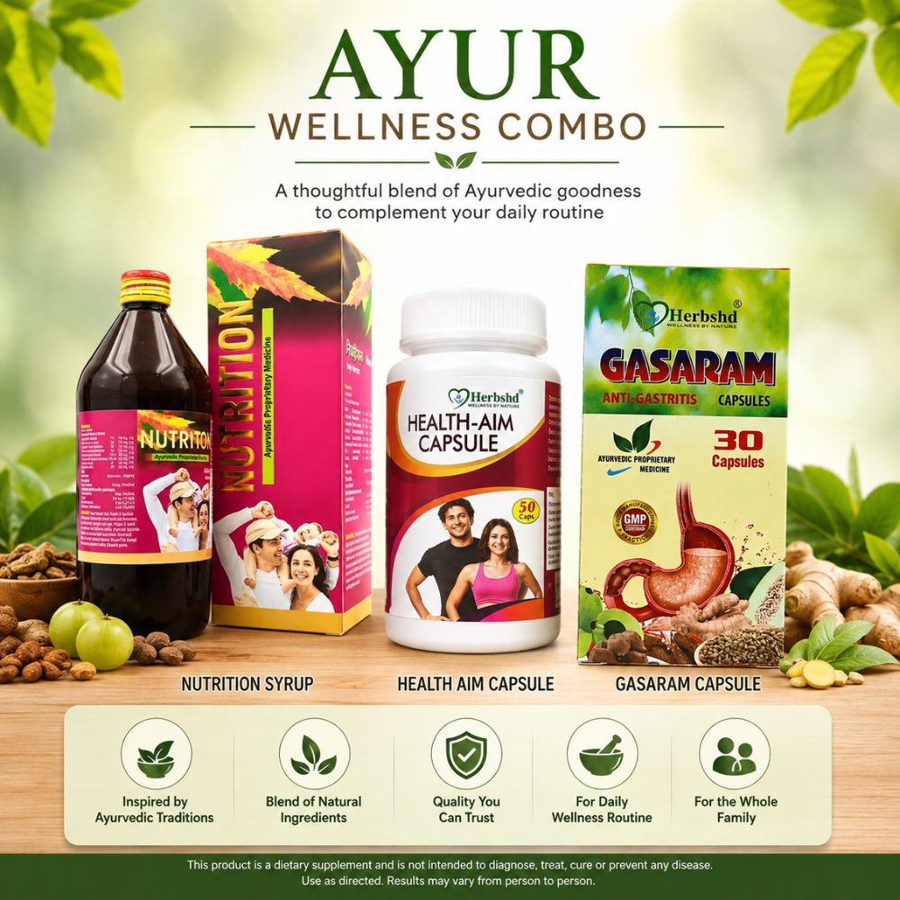 Ayur Wellness Combo: Nutrition Syrup, Health Aim & Gasaram