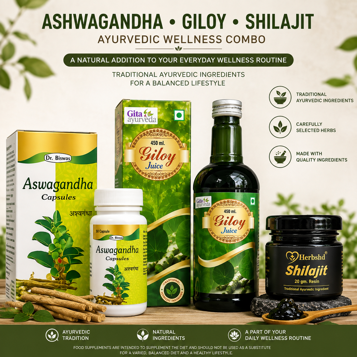 Ashwagandha, Giloy & Shilajit Combo for Everyday Ayurvedic Wellness