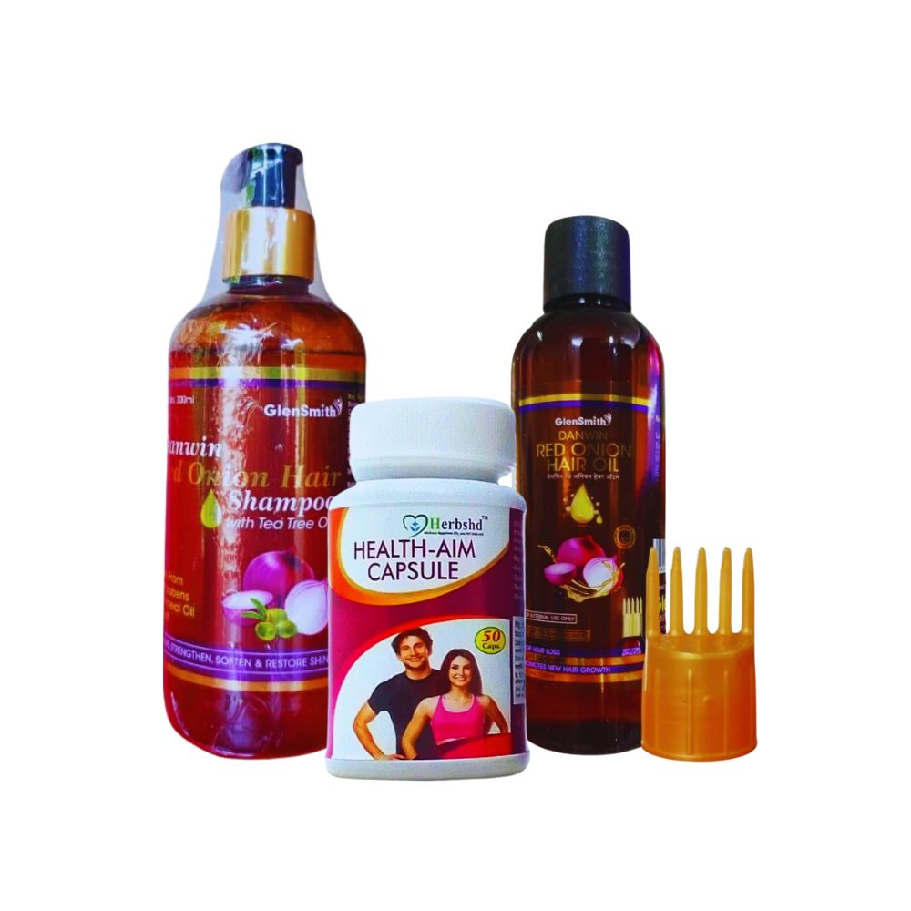 Danwin Red Onion Hair Oil & Shampoo And Health AIM Capsule For hair loss cure