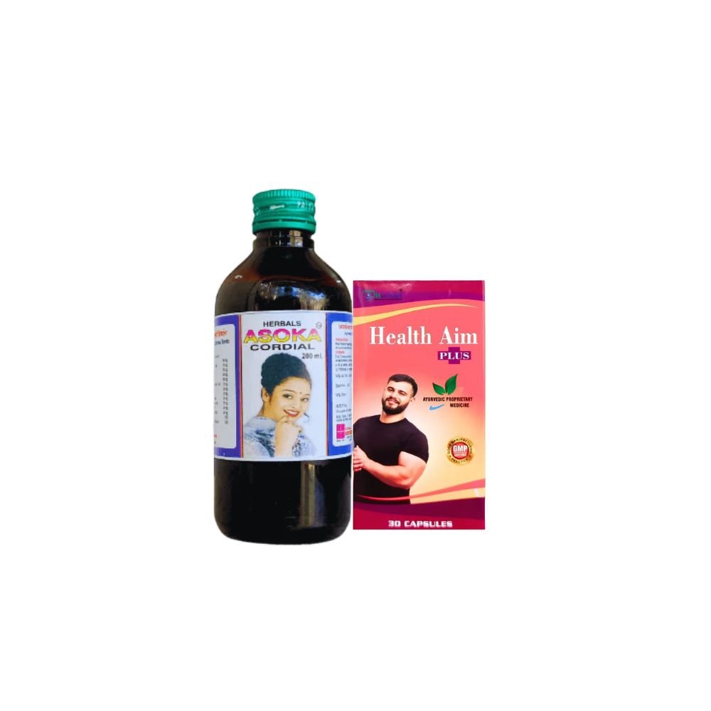 Ayurvedic Asoka cordial Tonic and Health Aim Plus Capsule(200 ml.) (pack of 2)