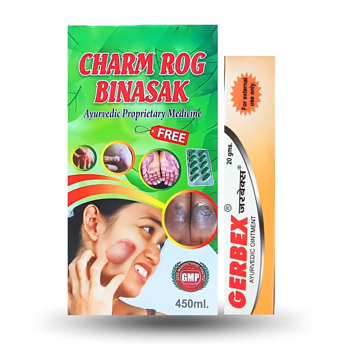 Ayurvedic Charm Rog Binasak Syrup & Gerbex Oinment combo (pack of 2)