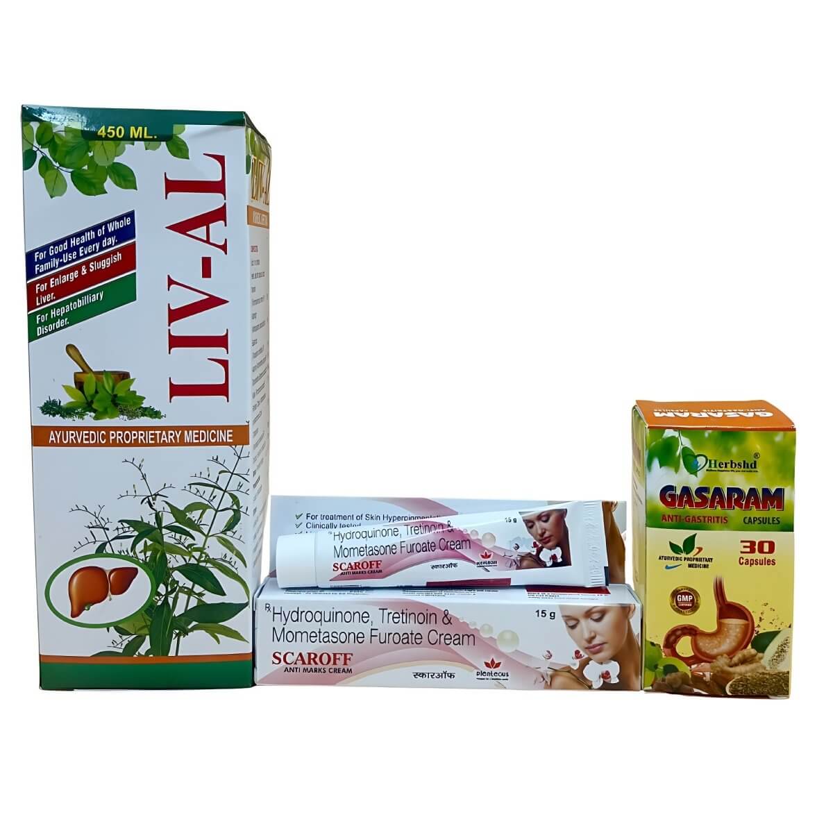 Ayurvedic Liv - Al Tonic & Scaroff Cream Gastritis Gasarum Capsule Combo Pack