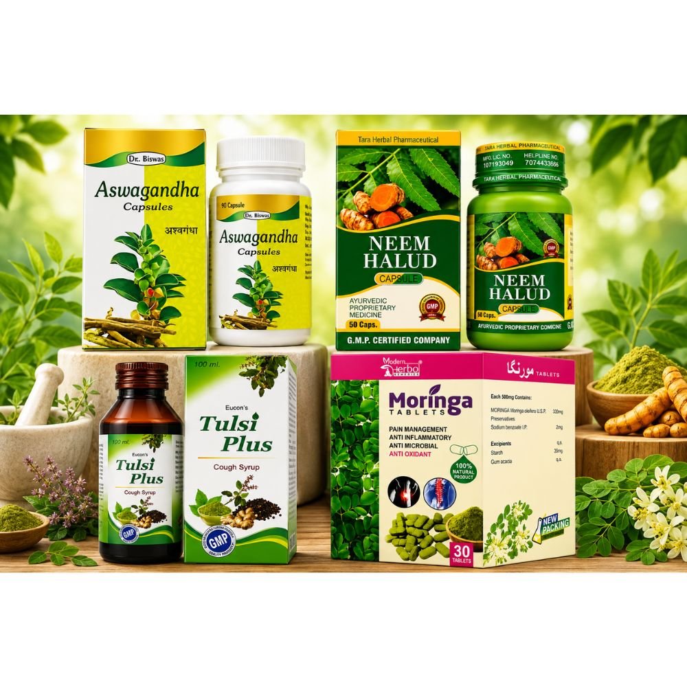 Ayurvedic Medicinal Plants: Traditional Uses of Ashwagandha, Neemhalud, Moringa & Tulsi