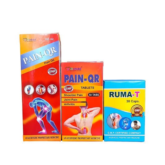 Ayurvedic Ruma-T Capsule, Pain-Qr Oil & Tablets (Combo Pack)