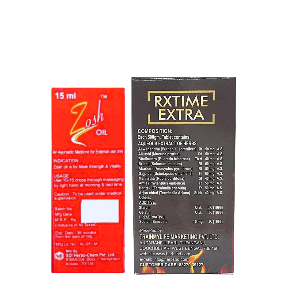 Ayurvedic Zosh Oil 15ml And Rxtime Extra Tablets ( Combo )