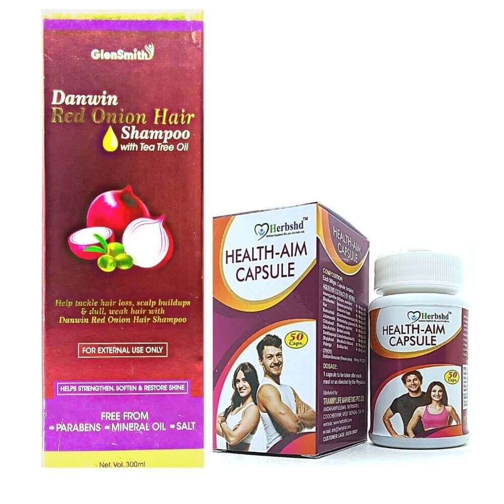 Best Hair fall Reduce Red Onion Shampoo And Weight gainer health aim Capsule