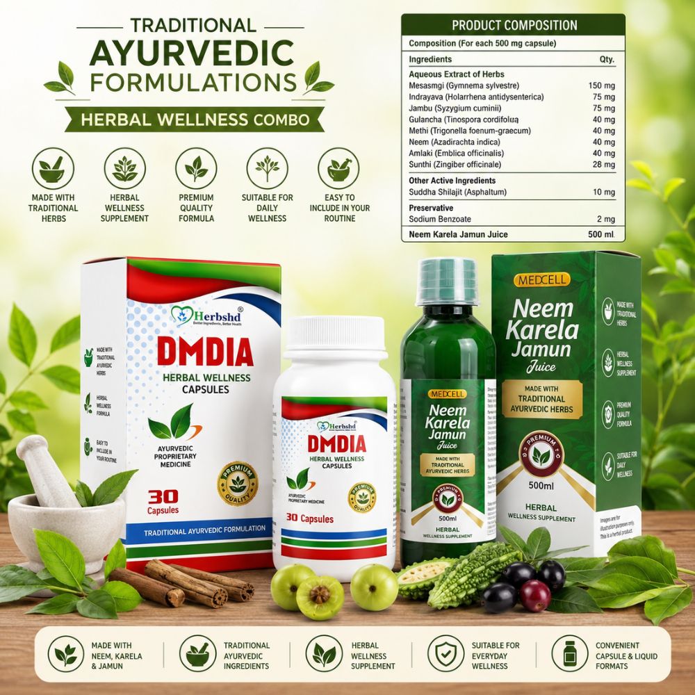 Blood Sugar Levels Wellness Combo | DMDIA Capsules & Herbal Juice