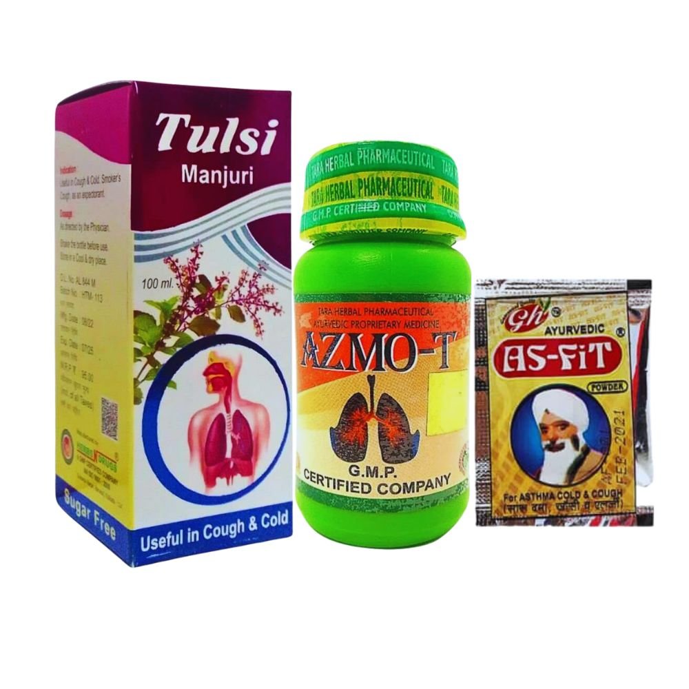 Buy now Azmo - T Capsule & As - Fit Powder(40) & Tulsi Manjuri syrup (combo)