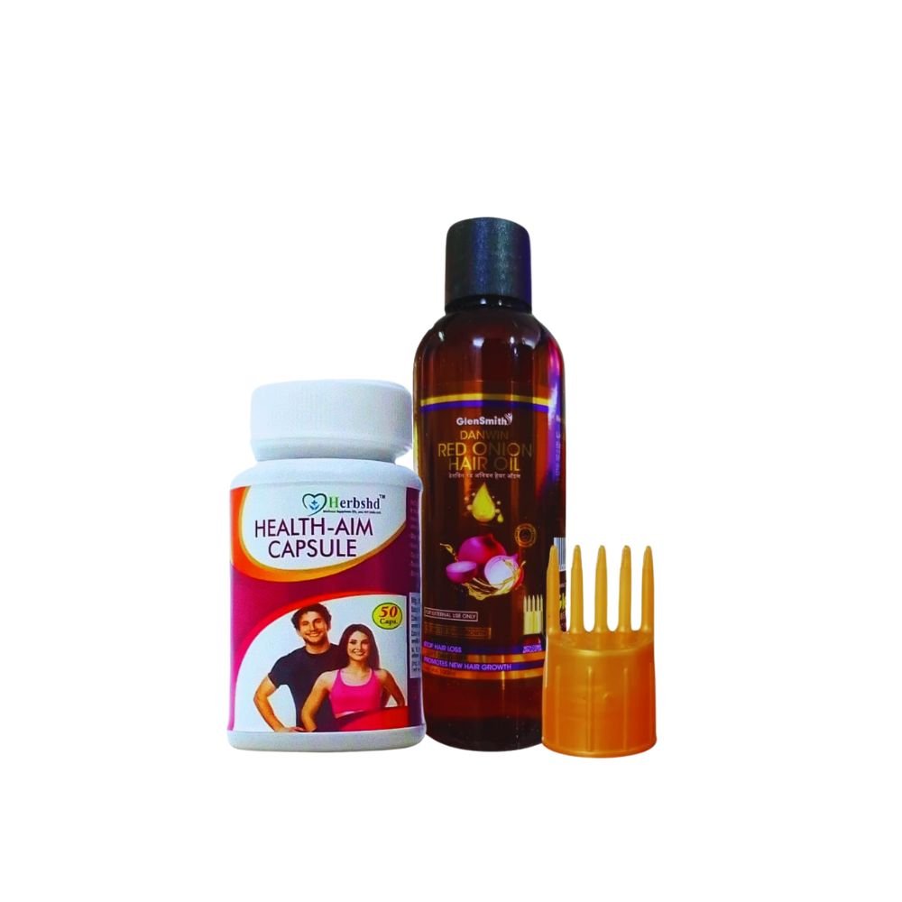 Danwin Red Onion Hair Oil & Shampoo And Health AIM Capsule For hairfall hair fall and hair loss