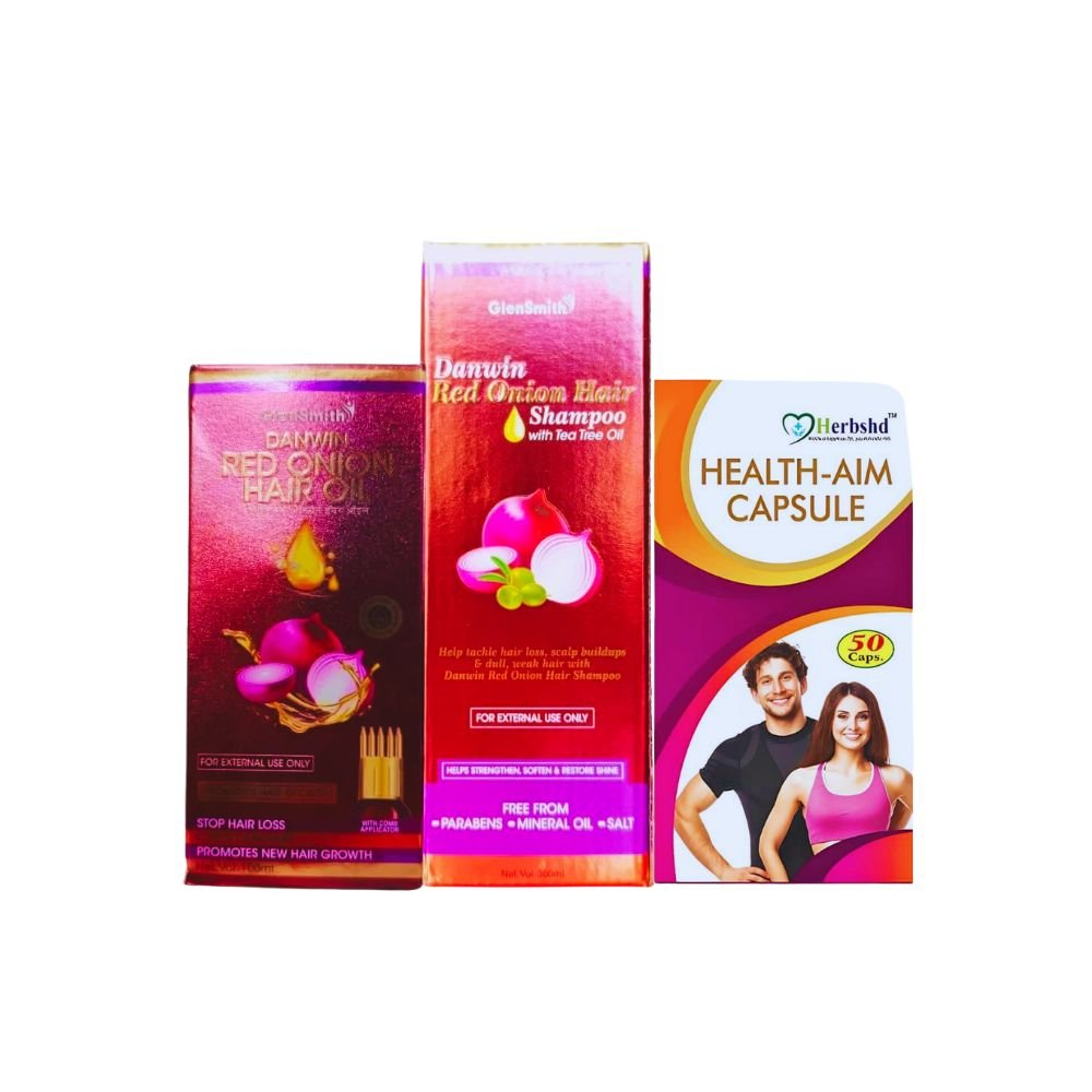 Danwin Red Onion Hair Oil & Shampoo And Health AIM Capsule For hairfall hair fall and hair loss