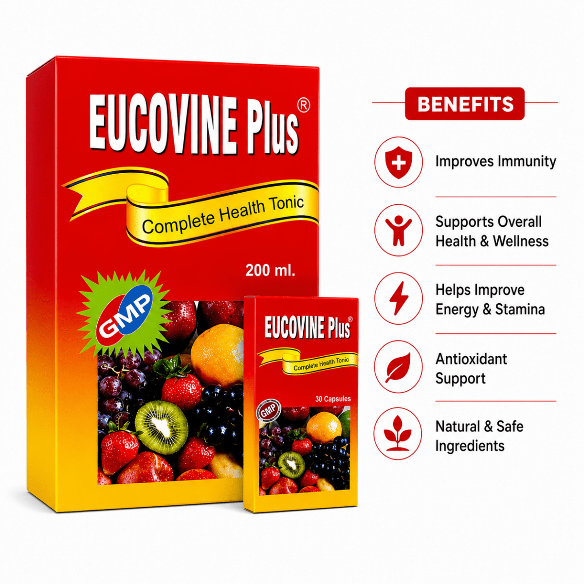 Eucovine Plus Tonic & Capsules for Weight Gain & Immunity Booster 200ml.