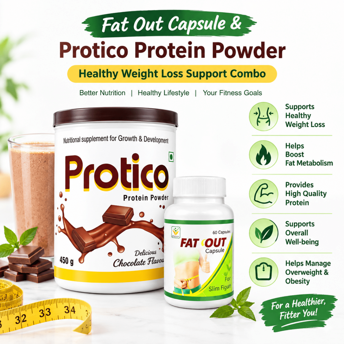Fat Out Capsule & Protico Protein Powder For Healthy Weight Loss