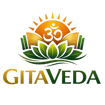 GitaVeda logo with sun, lotus, and Om symbol on a white background