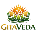 GitaVeda logo with sun, lotus, and Om symbol on a white background