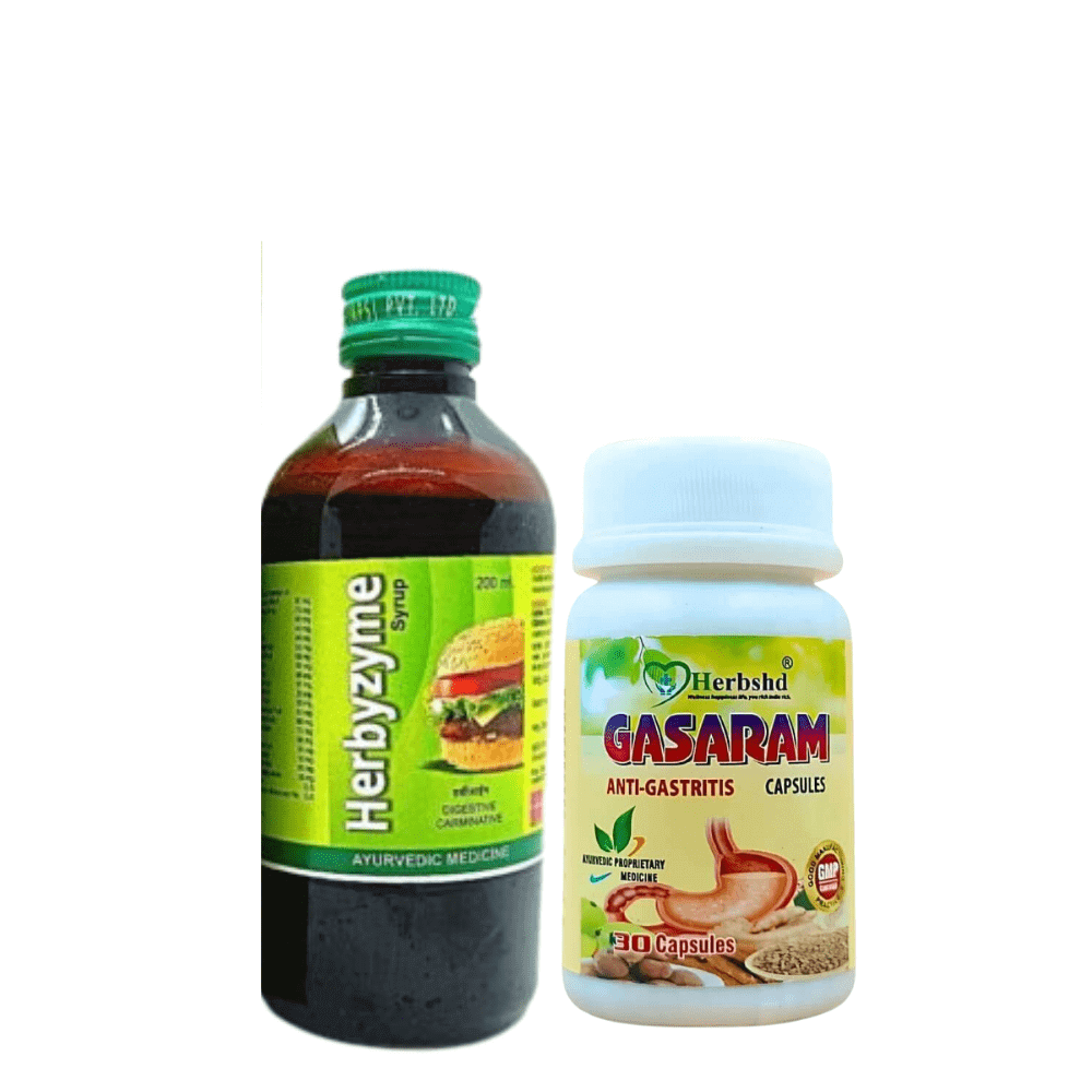 Herbals ( APS) Herbyzyme Syrup 200ml & Herbshed Gasram Anti - Gastritis capsule