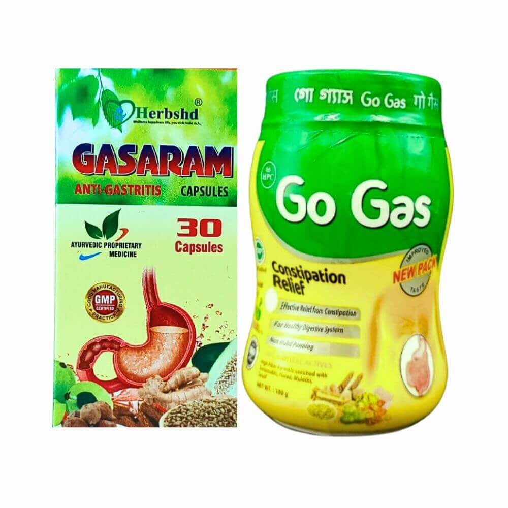 Gas Powder Herbshd Ayurvedic Gasaram Capsule & Go Gas Powder combo