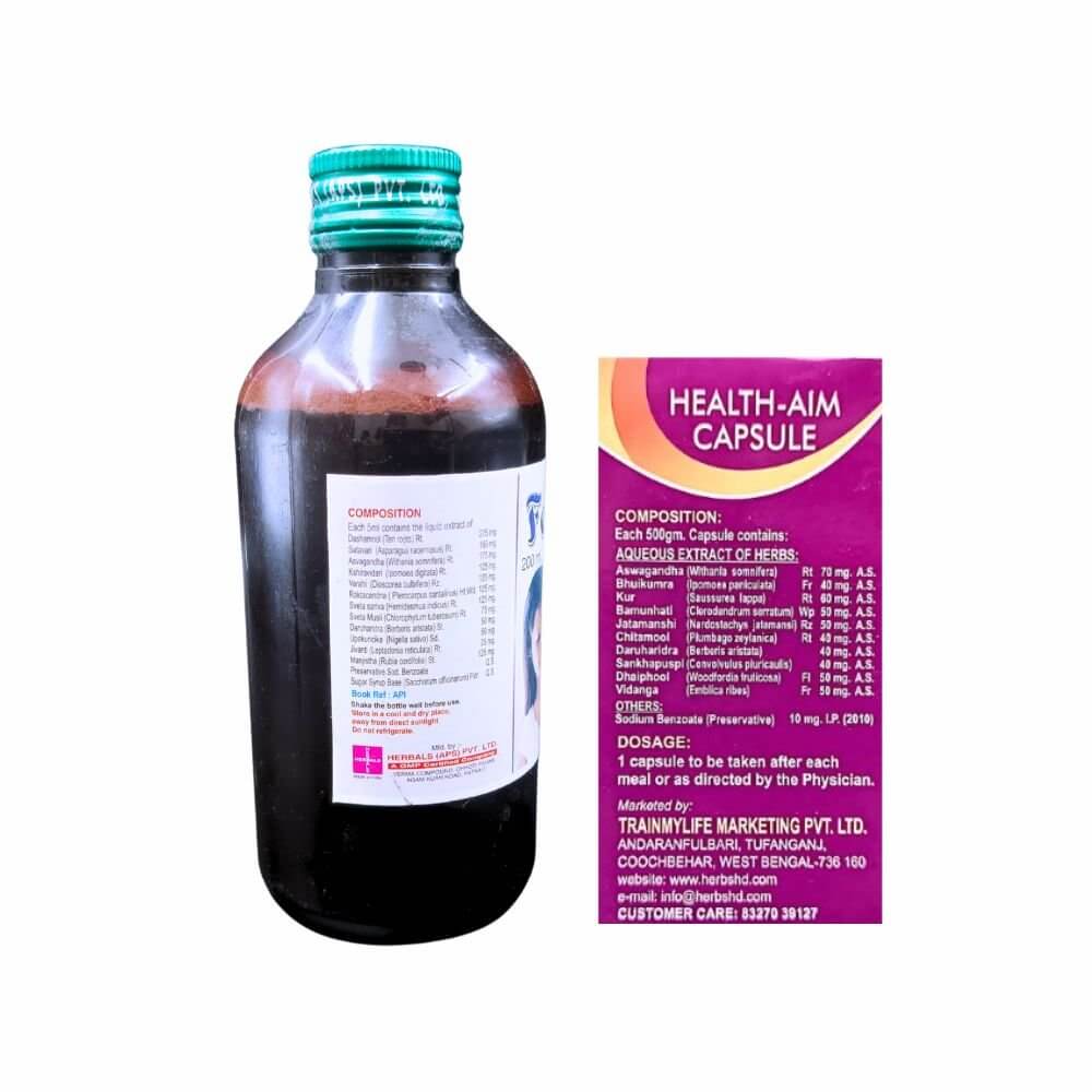 Herbshd Ayurvedic Health Aim Capsule & Femelin Syrup ( 50 capsule+ 200ml +200ml ) combo pack