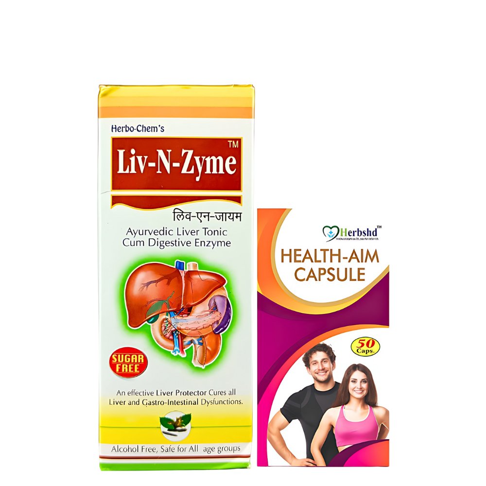 Liv - N - Zyme Syrup for Liver 200ml And Health - Aim Capsule ( Combo )