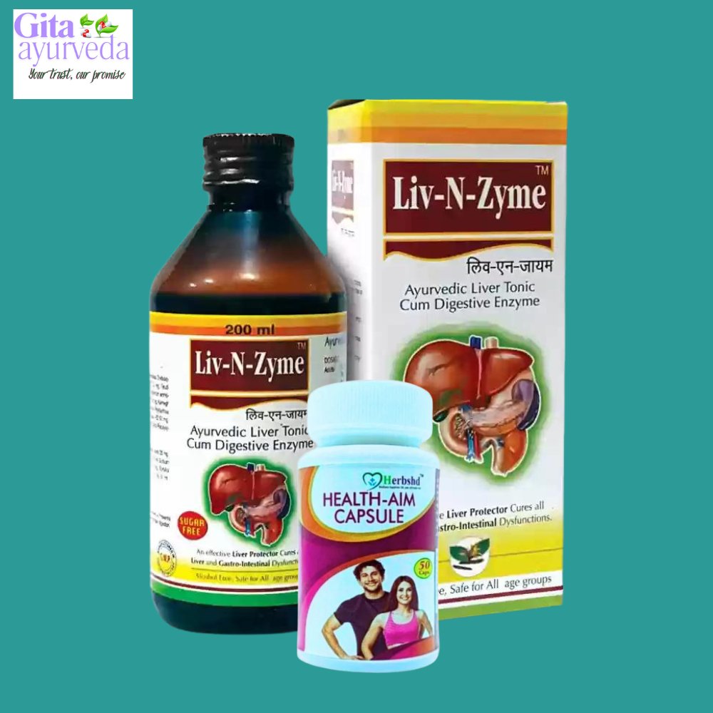 Liv - N - Zyme Syrup for Liver 200ml And Health - Aim Capsule ( Combo )