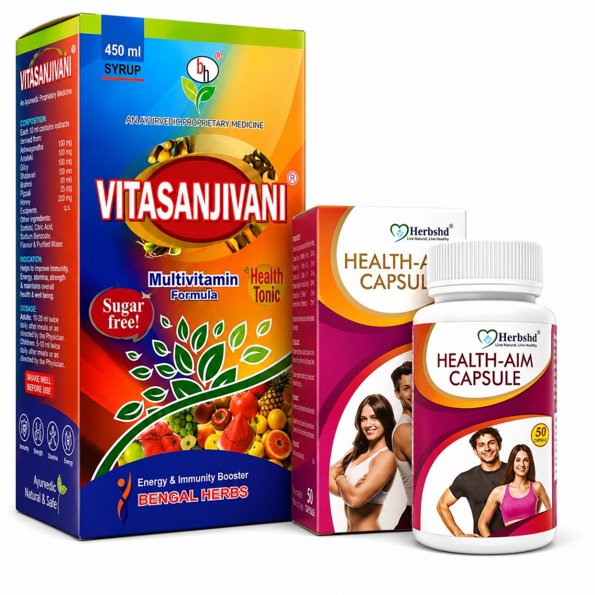 Multivitamin Syrup Vitasanjivani & Health Aim Capsule Combo (1+1)