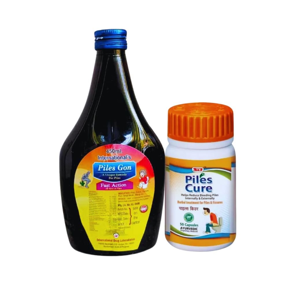 PILES GON SYRUP 450ML & PILES CURE 50 CAPSULE (COMBO PACK)