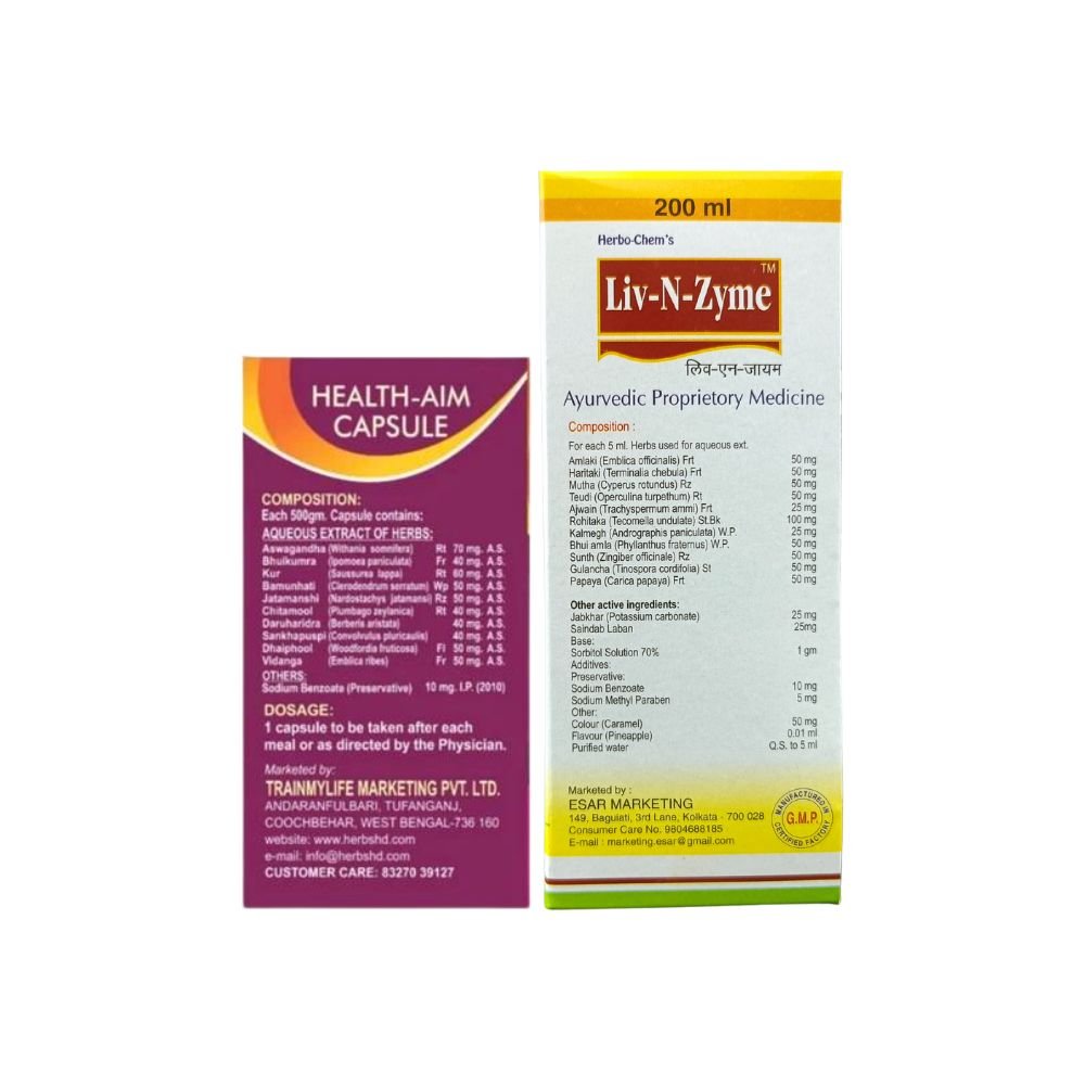 Ayurvedic Liv-N-Zyme Syrup for Liver Protection & Health-Aim Capsule ( Combo )