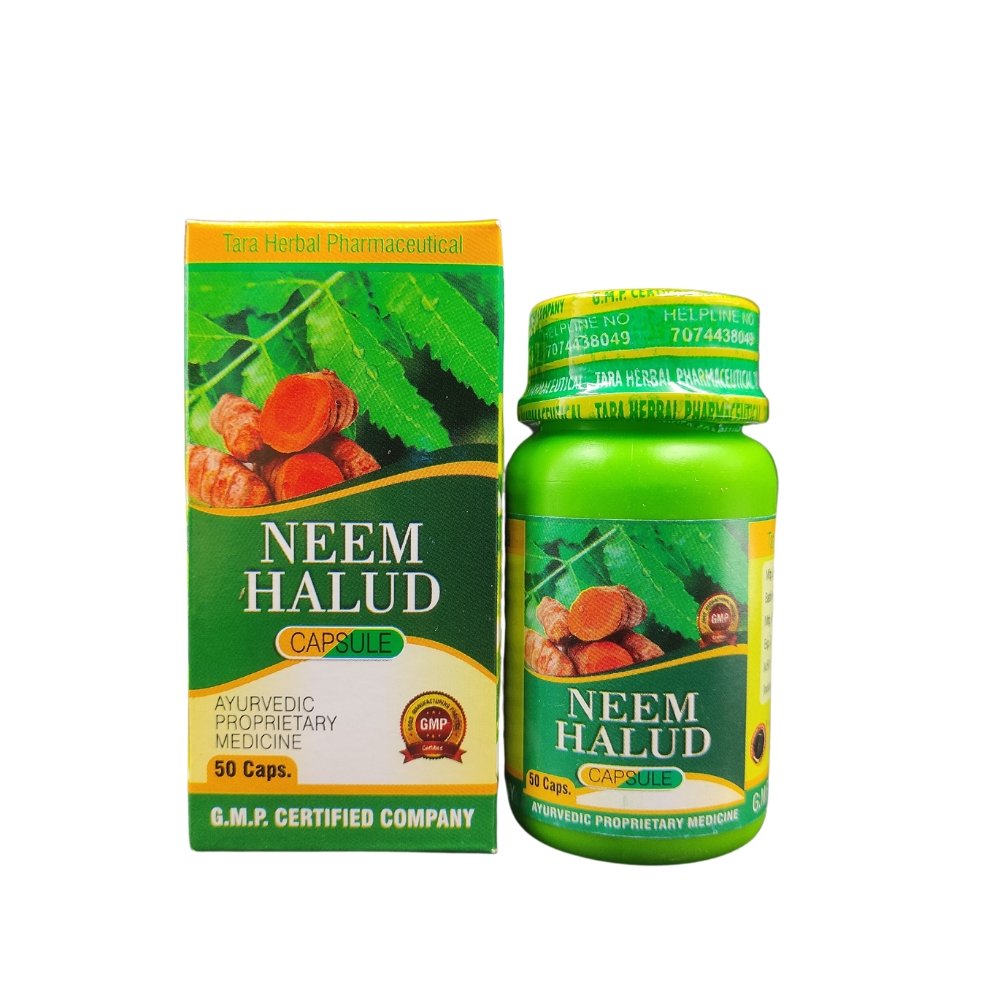Ayurvedic Neem Halud Capsules for smooth and healthy skin, softening and exfoliating the skin, smoothing sunburned face .