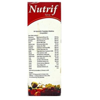Nutrif Syrup is a Herbal Ayurvedic formulation & is a Natural health restorer & provides quick relief from nutritional anemia