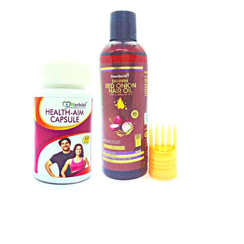 Ayurvedic Danwin Red Onion Hair Oil & Health Aim Capsule  promotes new hair growth &  stop hair loss,cured dandruff.