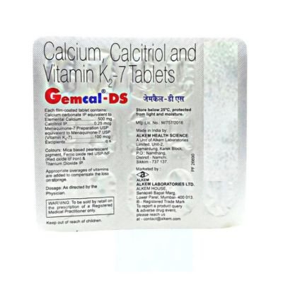 Gemcal-DS Calcium,calcitriol and vitamin k2-7 tablet is a combination of three medicines.