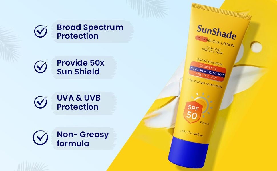 Sunshade Ultrablock Lotion SPF-50 is an ultra light lotion that gets absorbed into the skin