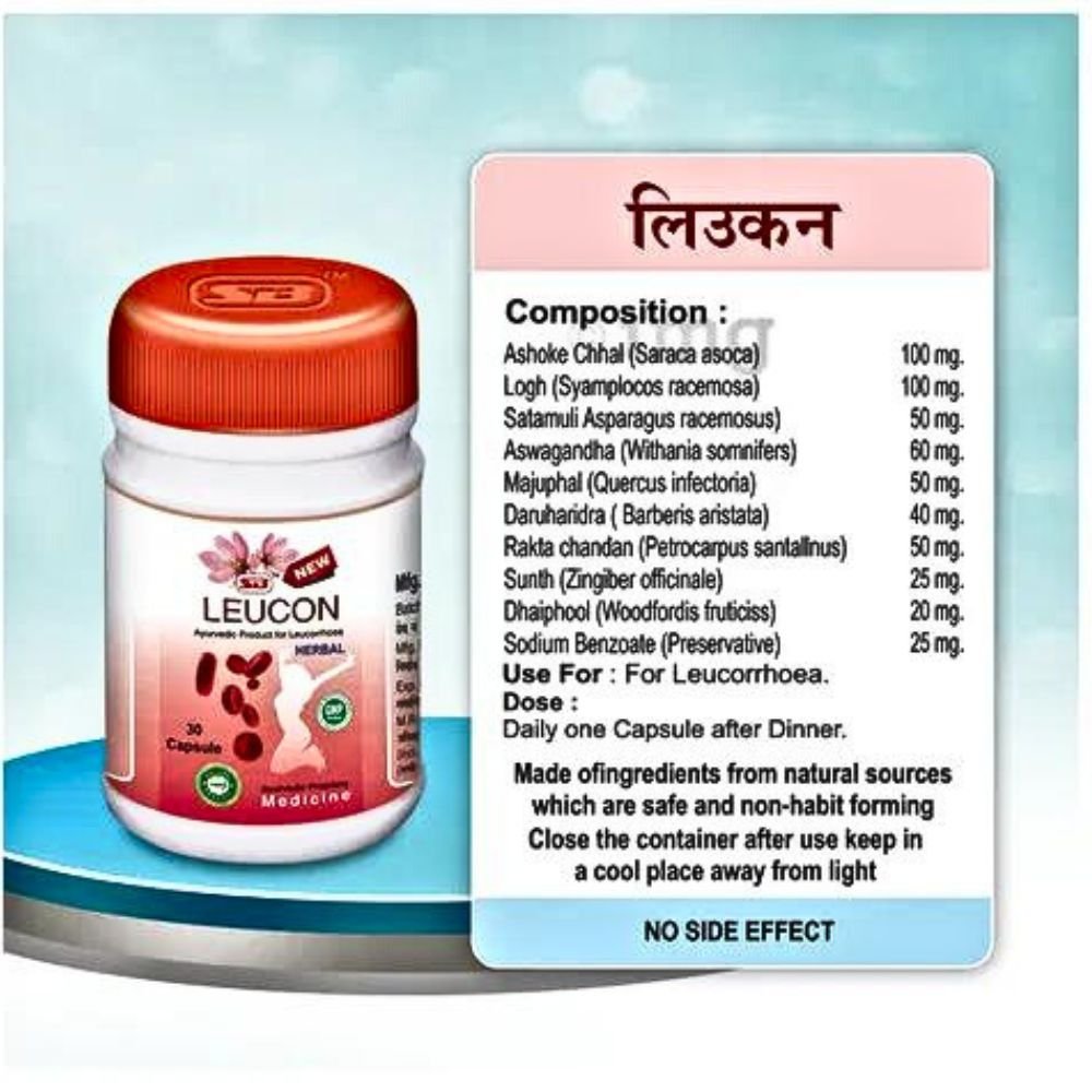 Leucon Ayurvedic Capsule for leucorrhoea. used in Ayurvedic formulations for women's health conditions