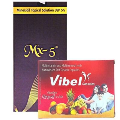 Mx-5 Topical Solution and Vibel Capsules for Hair Loss. This capsule is a nutritional supplement.