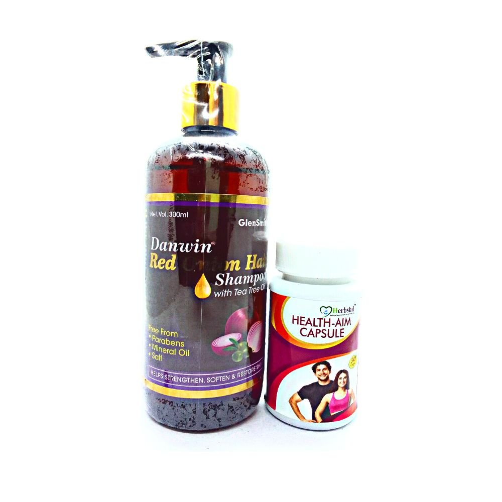 Best Hair Fall Reduce Red Onion Shampoo Hair loss Control & Weight gainer Ayurvedic Health Aim Capsule for Good health.