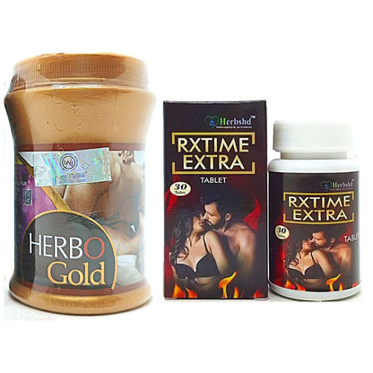 Ayurvedic Rxtime Extra Tablet and Harbo Gold Powder Reduces general weakness, physical stress, anxiety.