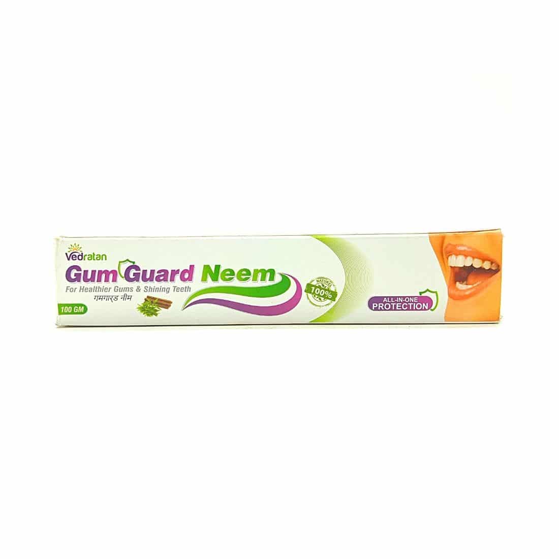 Ayurvedic Vedratan Gum Guard Neem Tooth Paste for healthy gums and bright teeth.